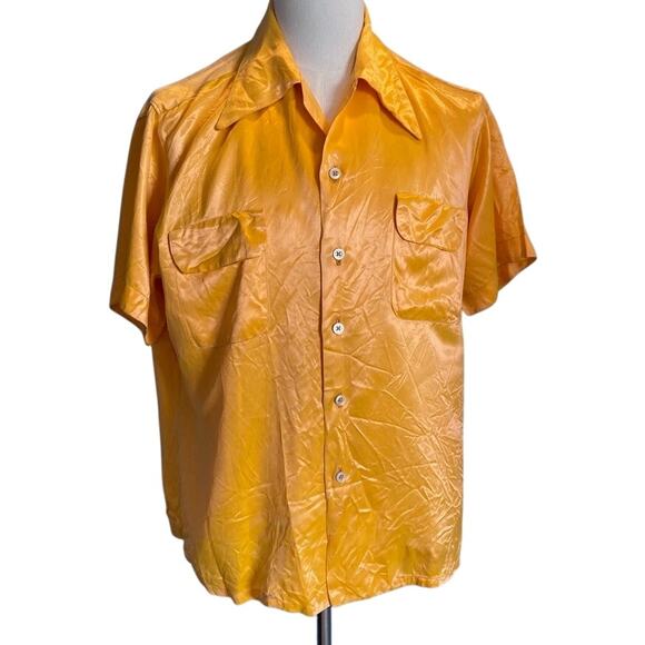 Vintage 40s/50s Men's SATIN Bowling Shirt "1" Embroidered on the Back M L - Picture 1 of 9